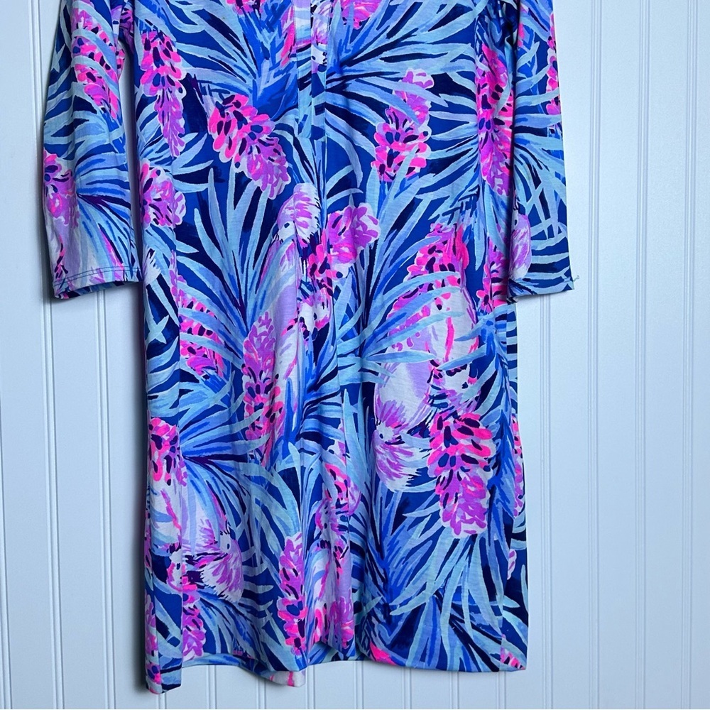 LILLY PULITZER Mr Peacock Blue Tweethearts DAPHNE Tunic Shirt Dress M Colorful - Picture 6 of 11